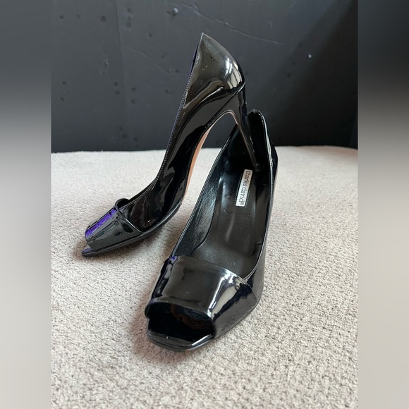 Charles David Women’s 8.5 Black Patent Leather Open Toe 3.5” High Heel Pump Shoe - Picture 1 of 13